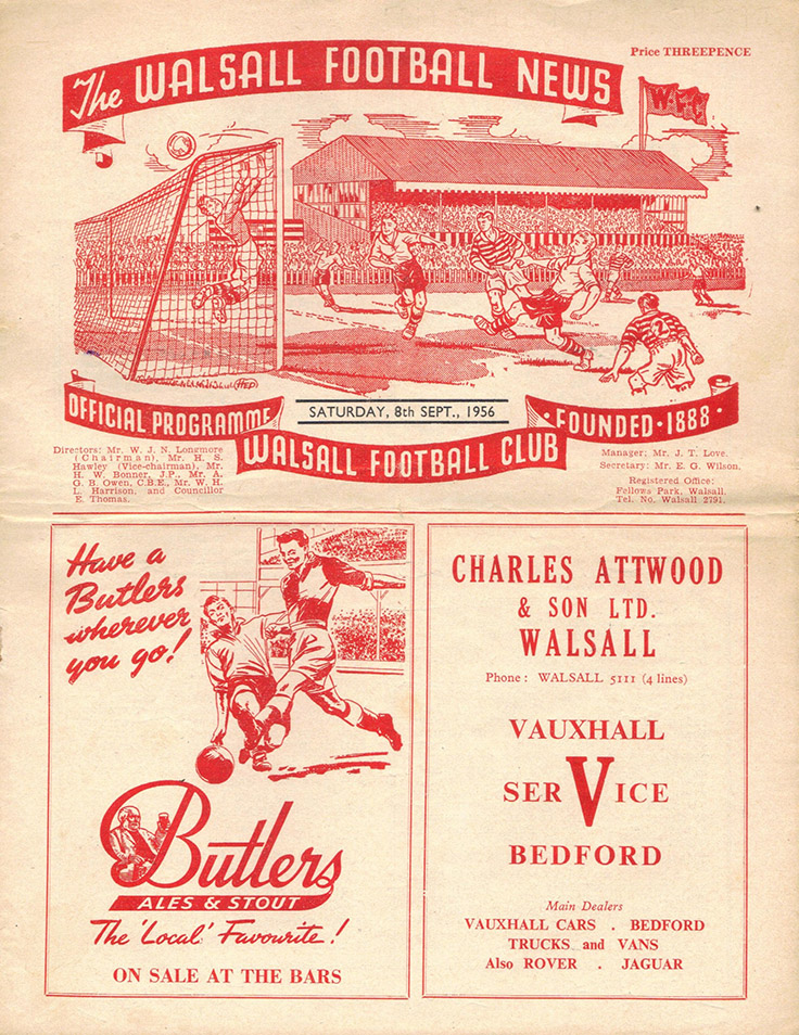 <b>Saturday, September 8, 1956</b><br />vs. Walsall (Away)